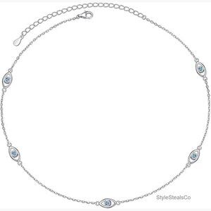 Sterling Silver Evil Eye Choker Necklace Adjustable Dainty Pendant Jewelry